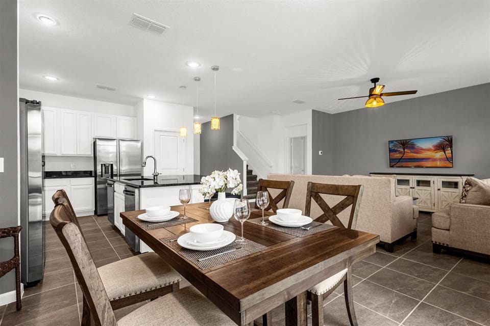 Elegant Dining Table For Six Overlooking The Cozy Living Room