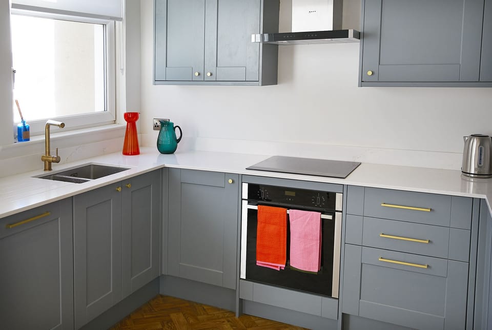 Fridge, dishwasher, electric kettle, toaster