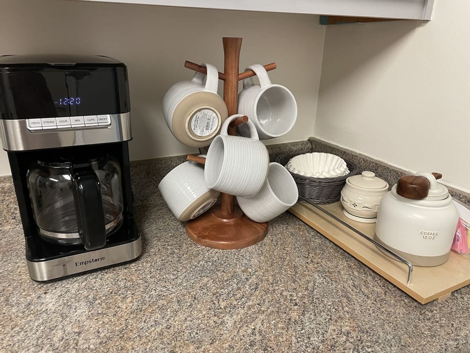 Programmable coffee maker, Columbian coffee, sugar and sweeteners