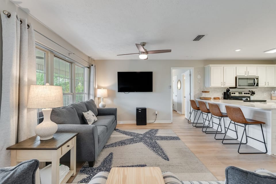 Living room and kitchen.
