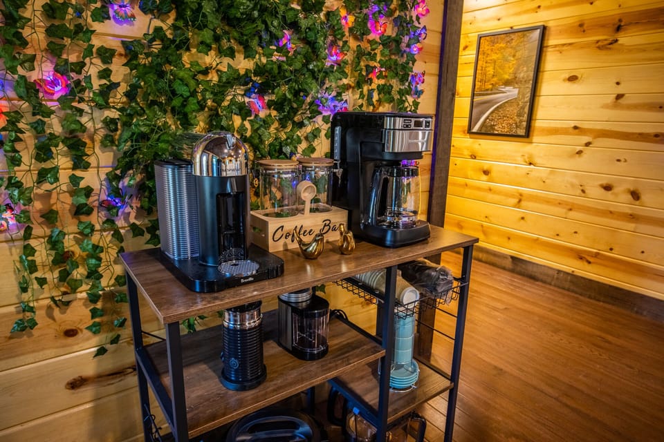Coffee bar with drip coffee maker, Nespresso machine and bean grinder