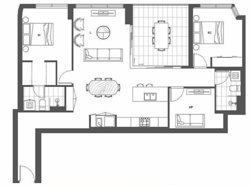 Floor plan Mp room  has a double bed 