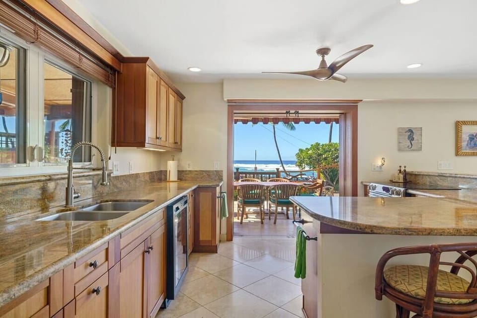Kitchen with ocean view. 