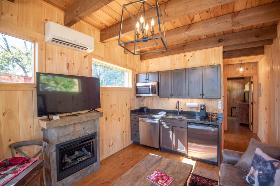 Fireplace, Big TV and mini-split to keep you warm in the winter and cool in the summer...