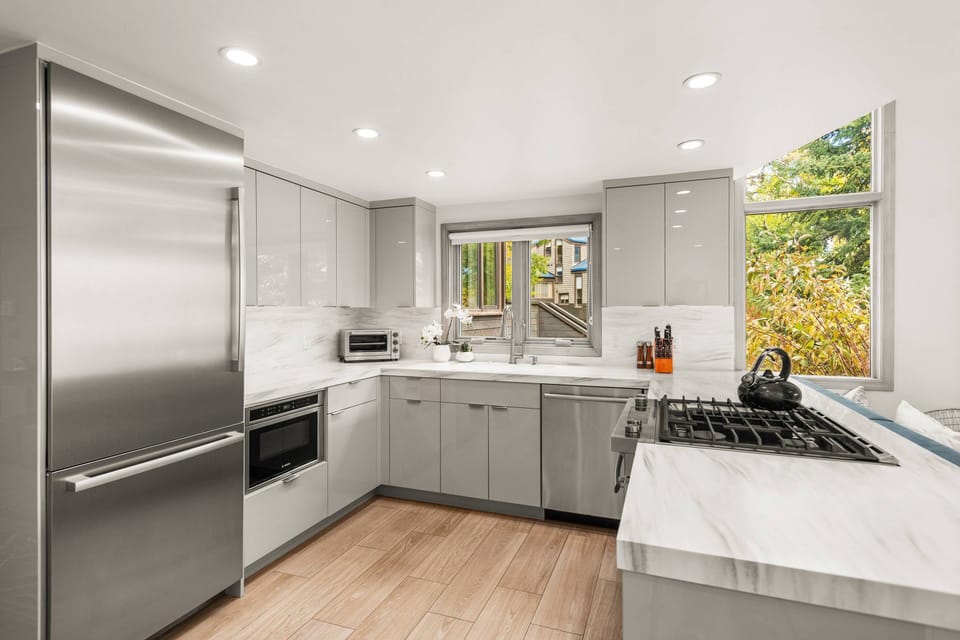 The kitchen is fully stocked and designed with for guests to enjoy dining at home when staying in Snowmass.