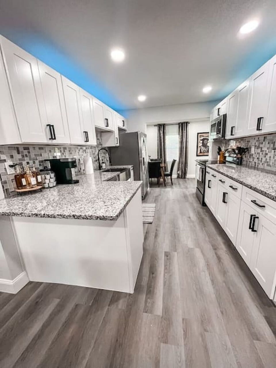 The kitchen is just past the living room - you can find everything you need to make a small or large meal