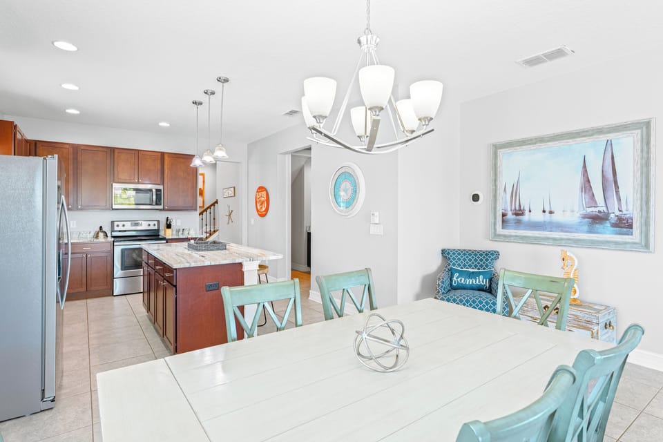 Gather for your favorite meals at the dining table that seats six