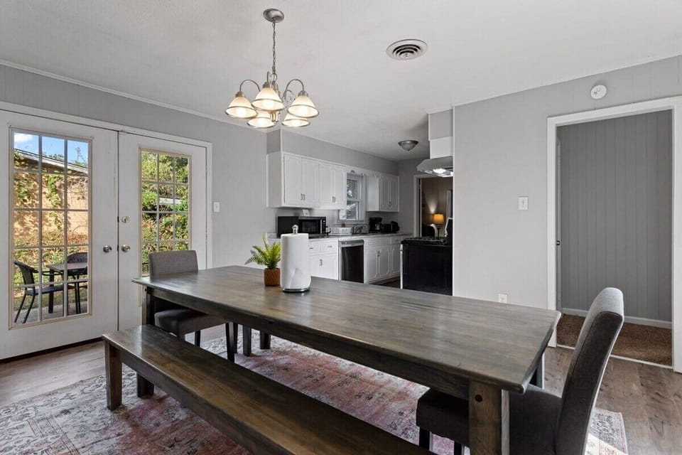 Farm table with two benches and two chairs