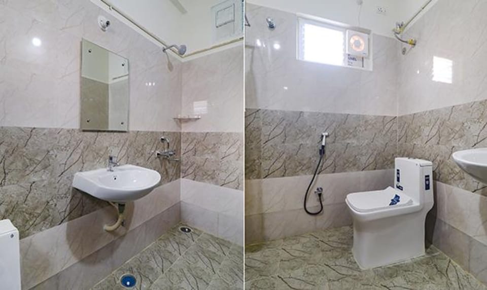 Shower, rainfall showerhead, free toiletries, towels