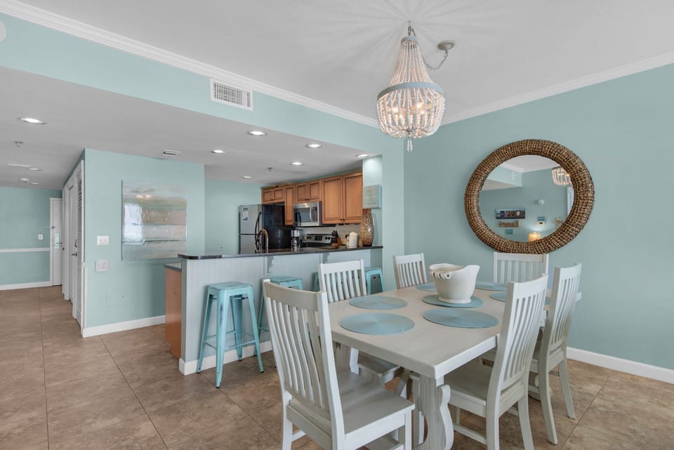 Dining table plus eat-in bar seating