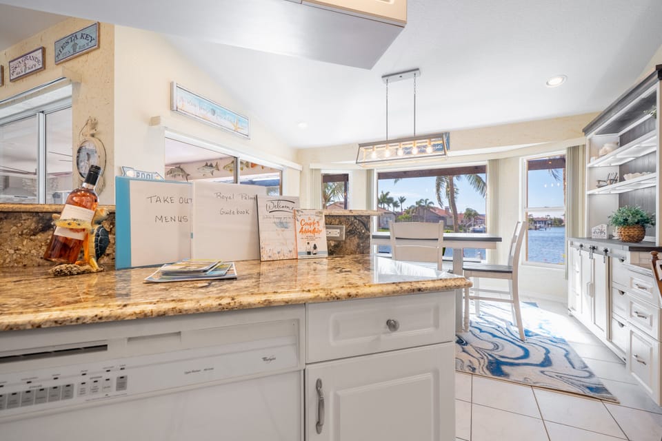 Beautiful granite countertops in the kitchen and coffee bar