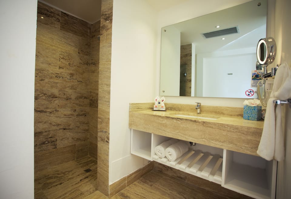 Shower, eco-friendly toiletries, hair dryer, towels