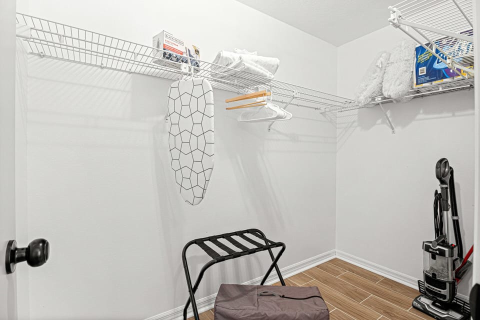 Primary Closet, has iron/ironing board, vaccuum/mop/broom, Pack'N'Play 