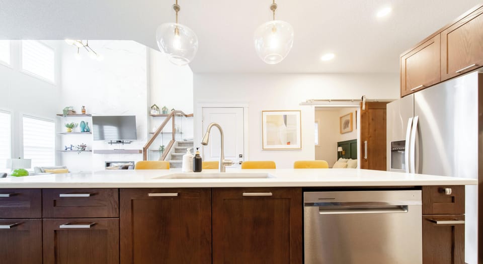 Gather around the island for coffee, wine, and easy connection