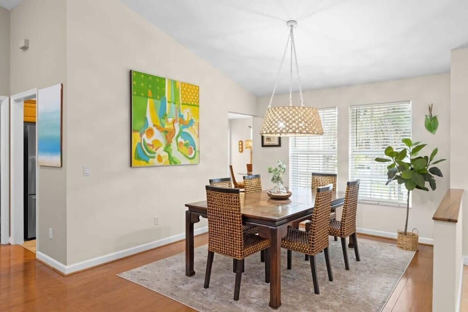 Upscale dining area with service for up to six guests