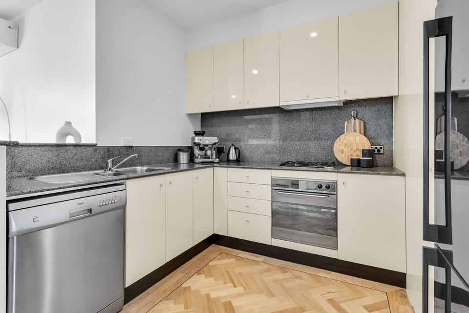 Kitchen area with essential kitchen items