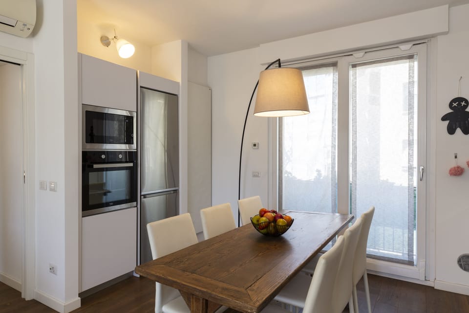 Panoramic Apartment | Private kitchen | Fridge, microwave, oven, stovetop