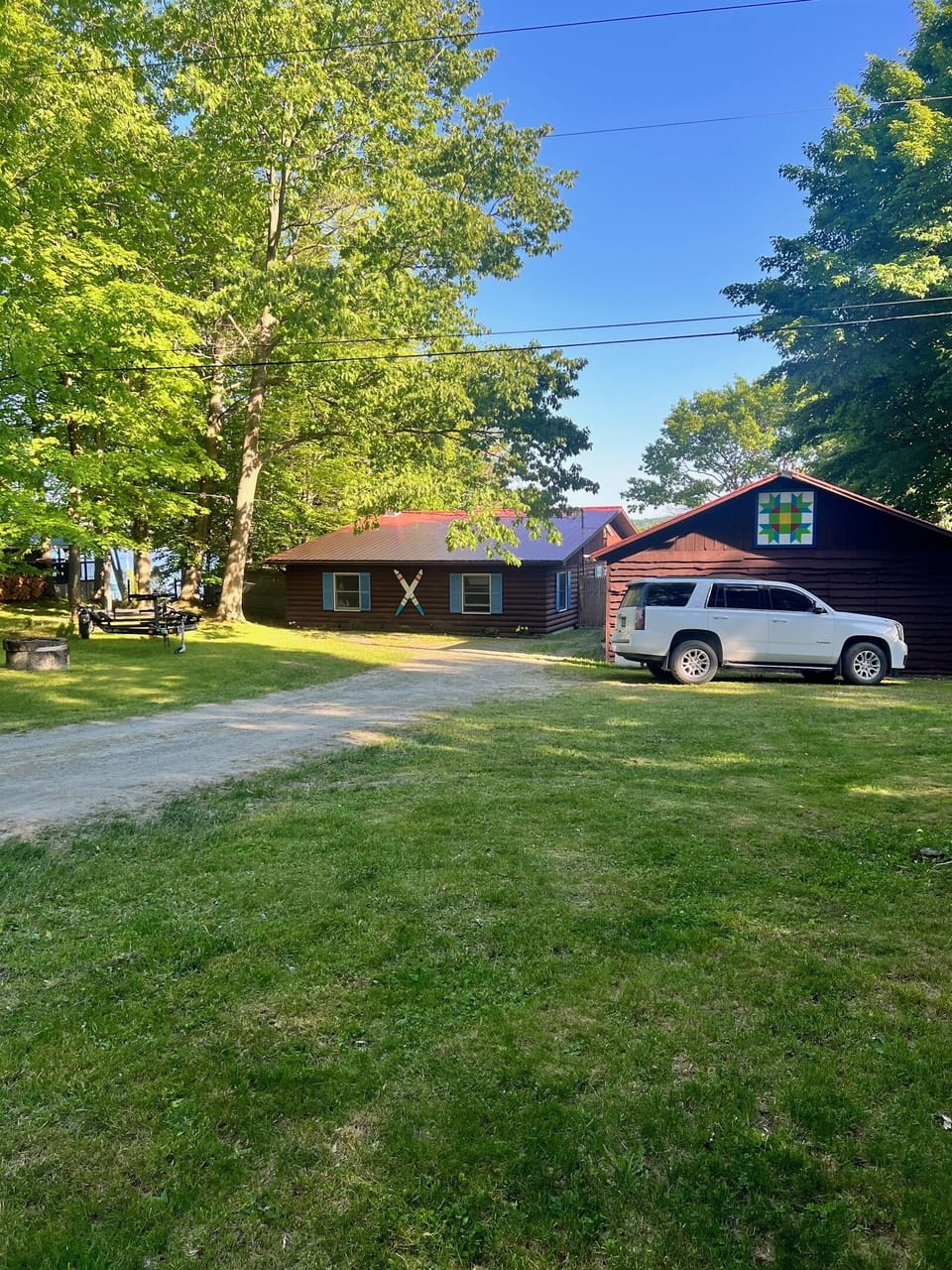 Large front lawn with plenty of parking