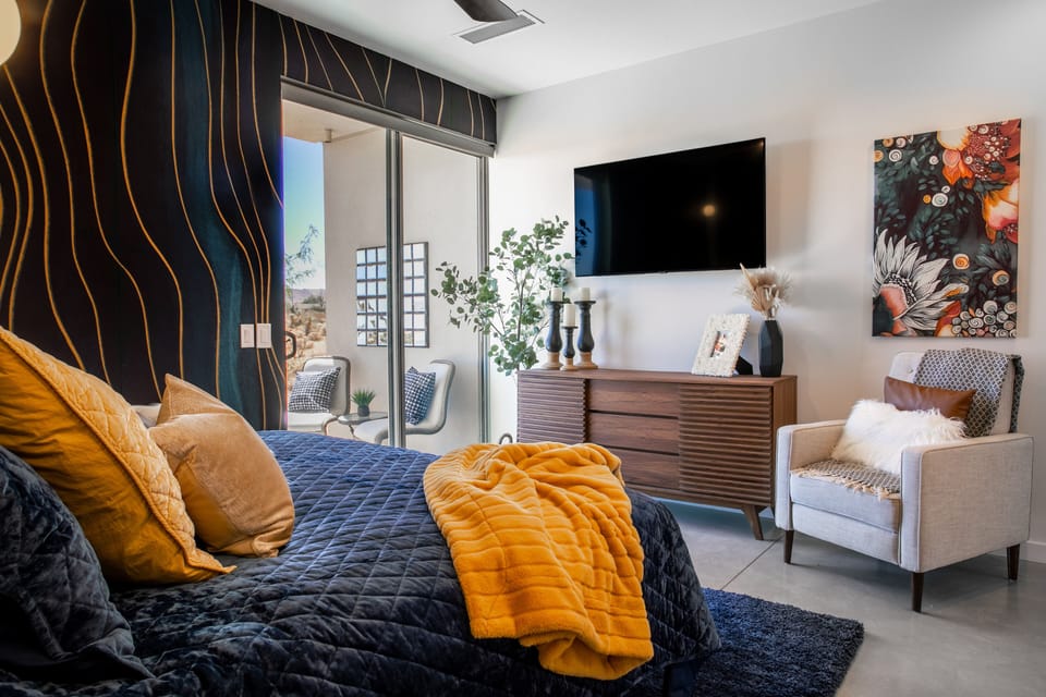 Sliding door, electric window covers come down at the push of a button