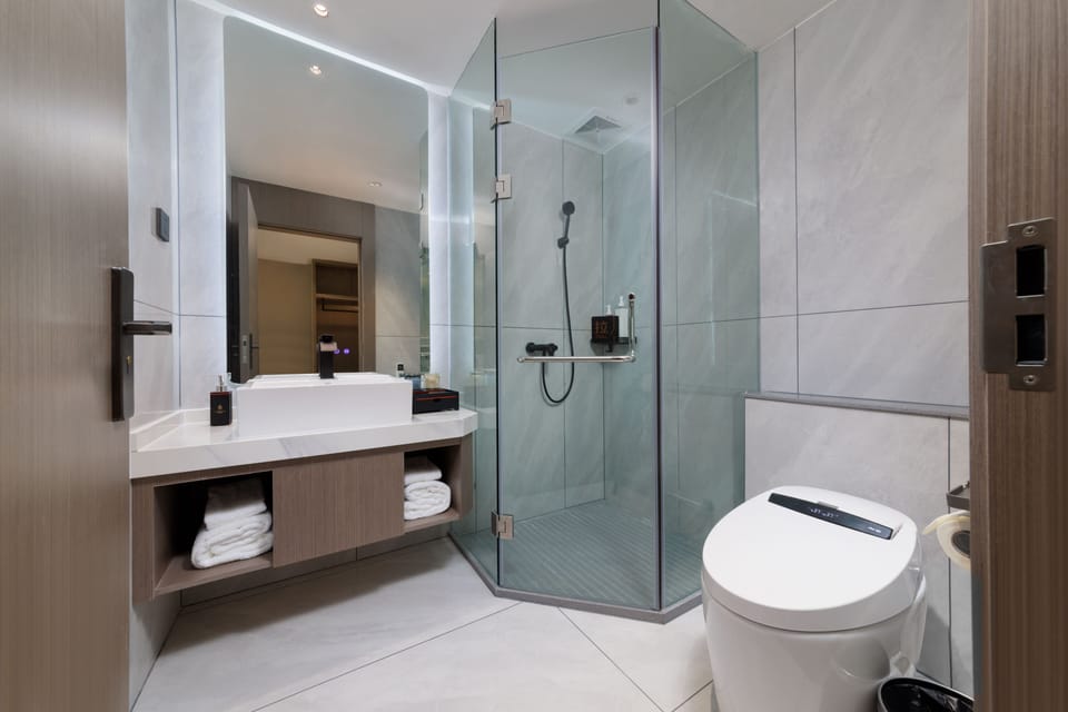 Business Single Room | Bathroom | Shower, rainfall showerhead, free toiletries, hair dryer