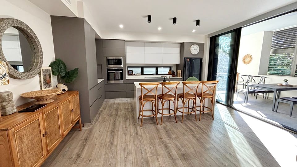 Kitchen and outdoor dining area.
