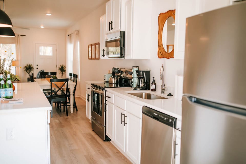 Our kitchen is fully stocked and ready for your morning coffee or a delicious home-cooked meal. Mer and I want you to feel completely at home!