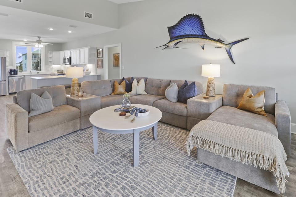 Main level living room with amazing gulf views!