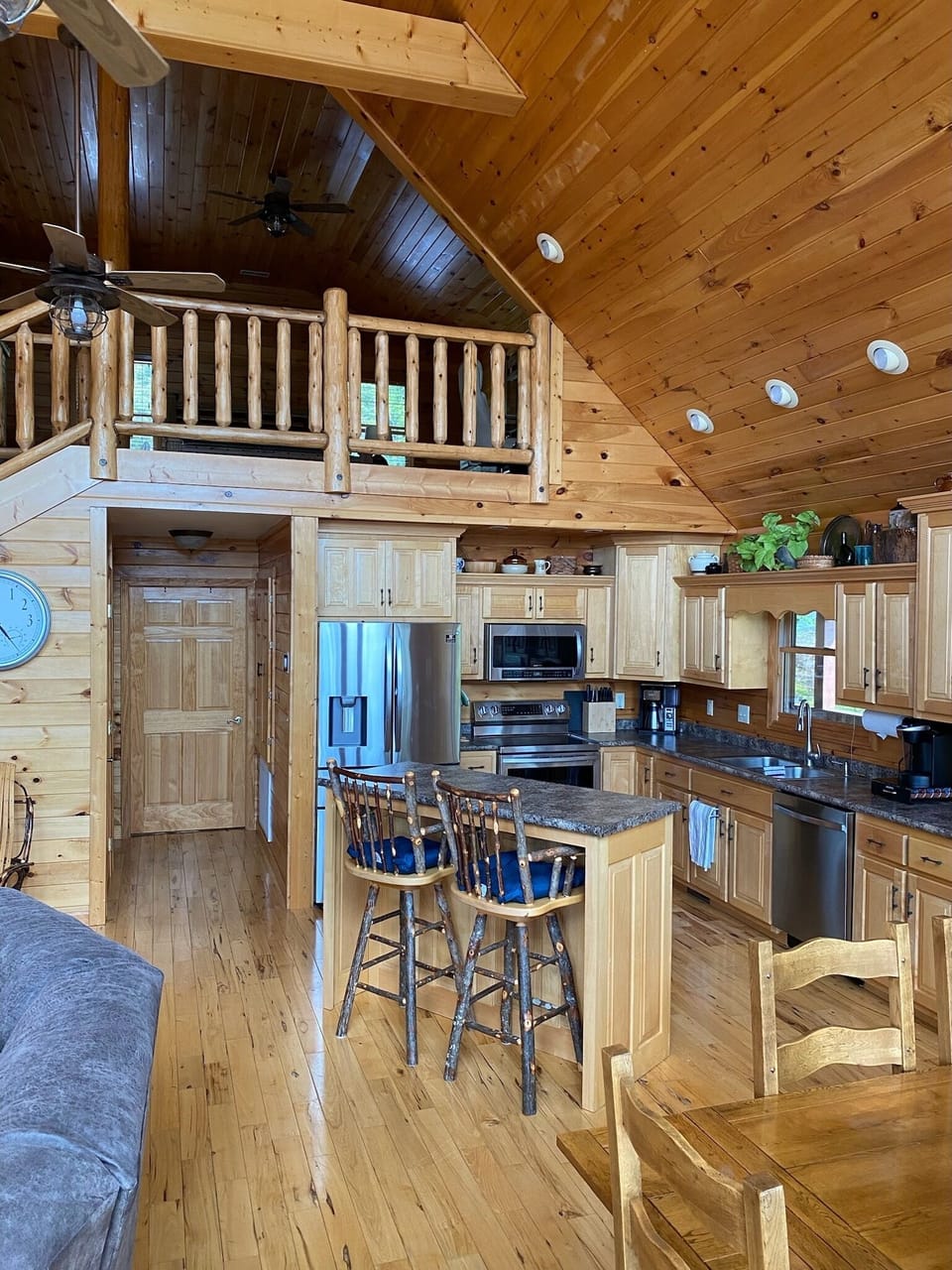Main floor kitchen and island.