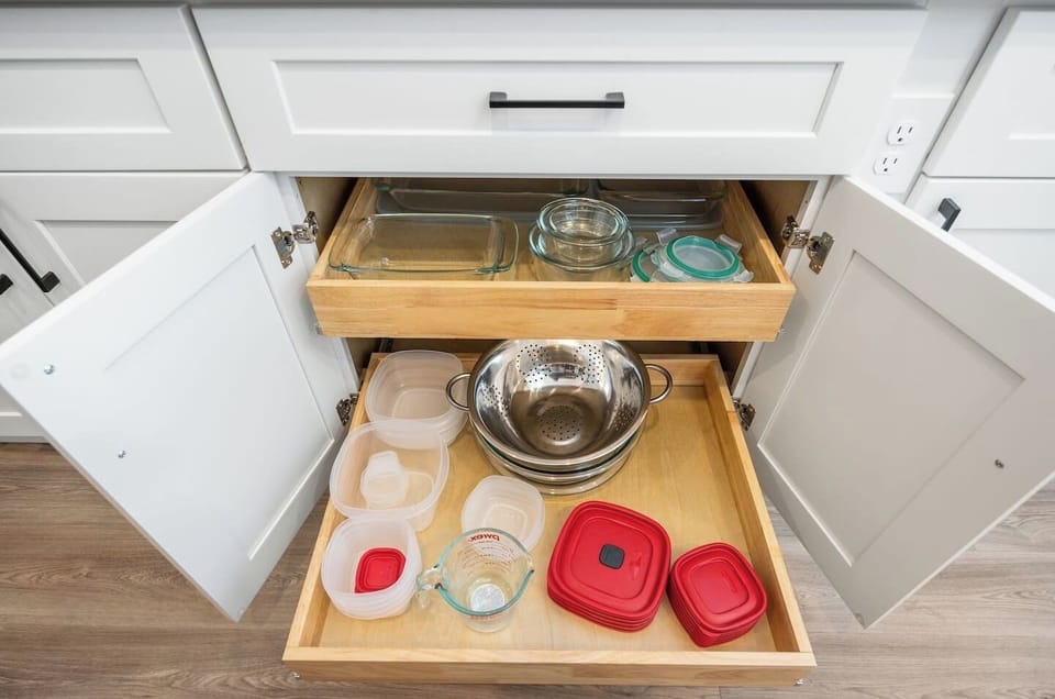 Additional kitchen storage for longer stays.
