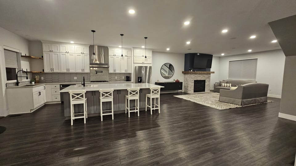 View from the dining room into the main living area.