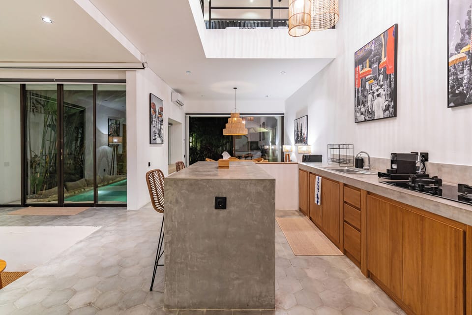 Exclusive Villa | Private kitchen | Full-size fridge, microwave, stovetop, electric kettle