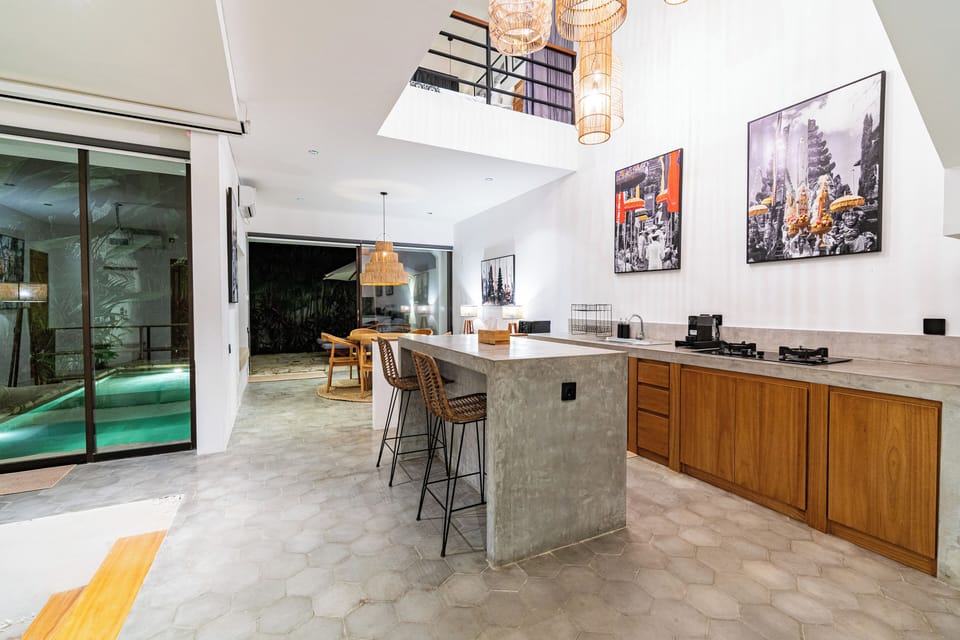 Exclusive Villa | Private kitchen | Full-size fridge, microwave, stovetop, electric kettle