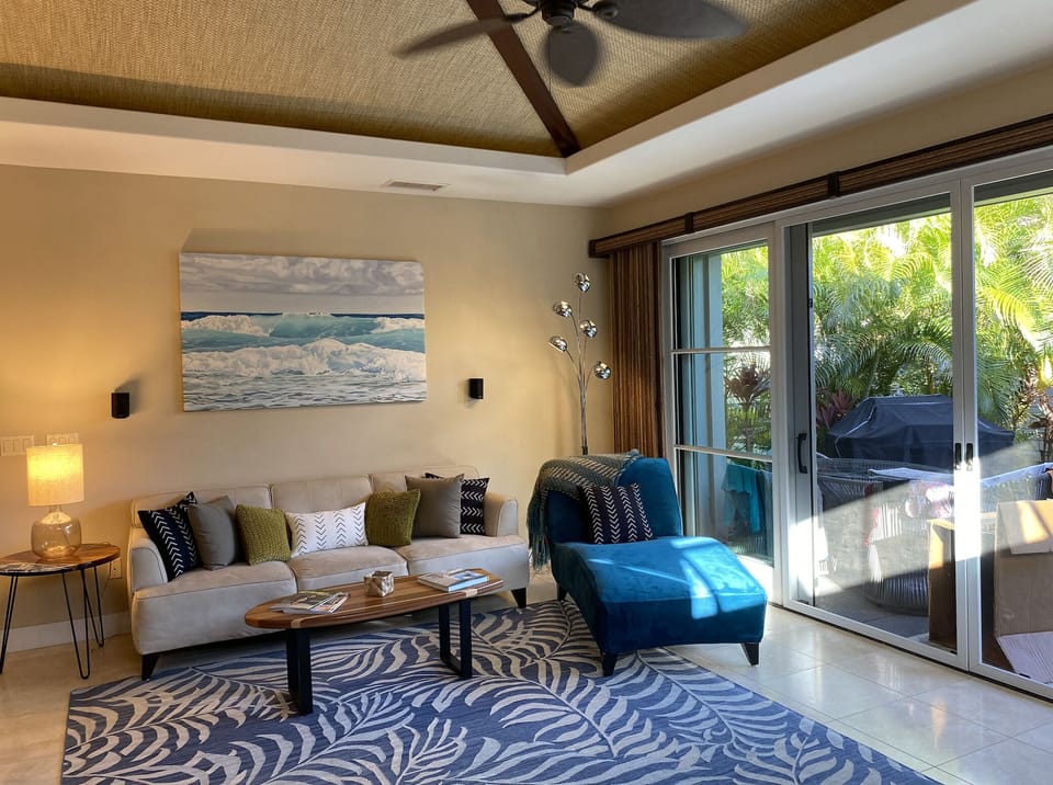 Living room to lanai, local artist artwork