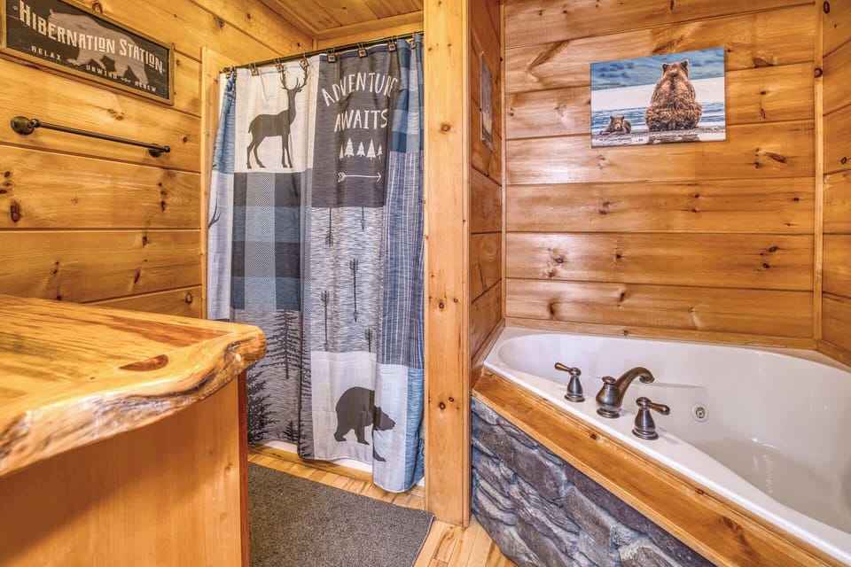 Main level queen suite bathroom - walk-in shower, soaking tub