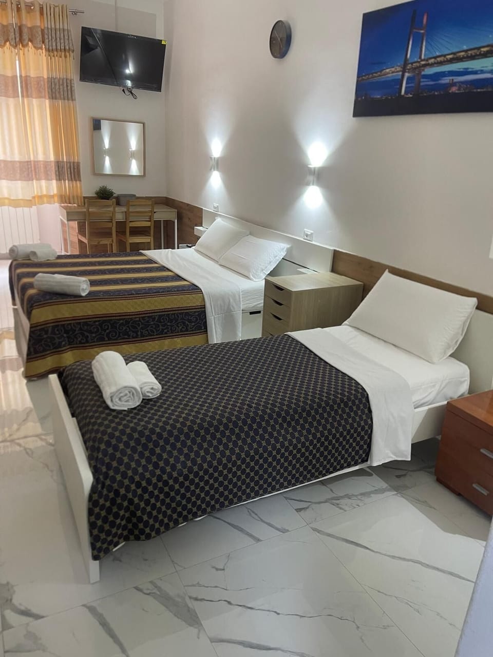 Hypo-allergenic bedding, individually furnished, laptop workspace