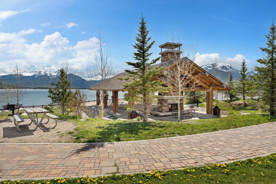 Covered picnic area next to Lake Dillon.