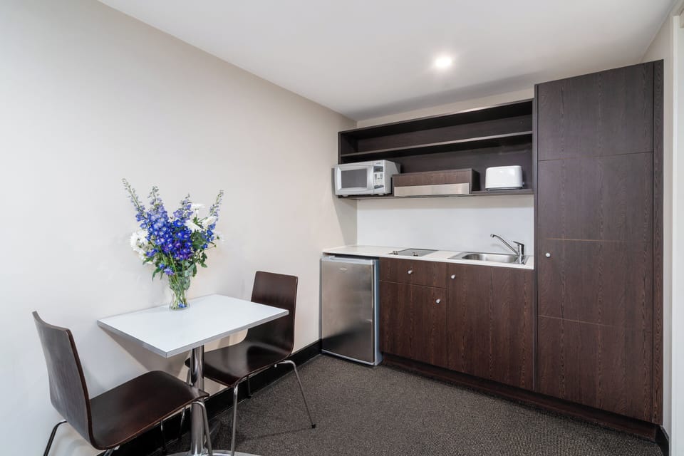 Studio Queen | Shared kitchen | Fridge, electric kettle, toaster, cleaning supplies