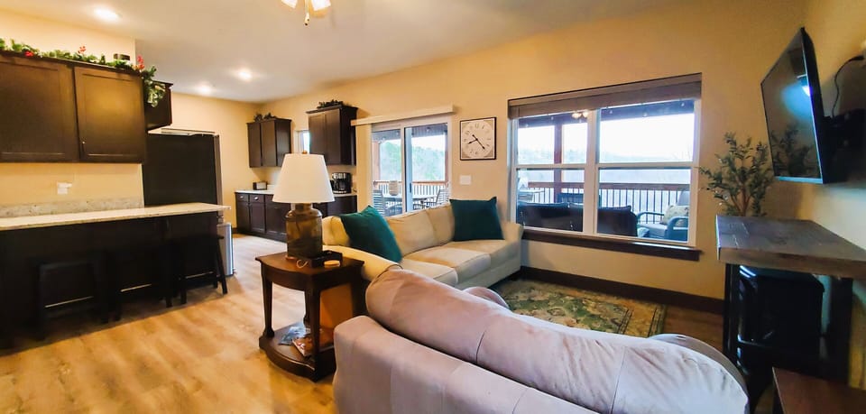 Living room, breakfast bar, kitchen