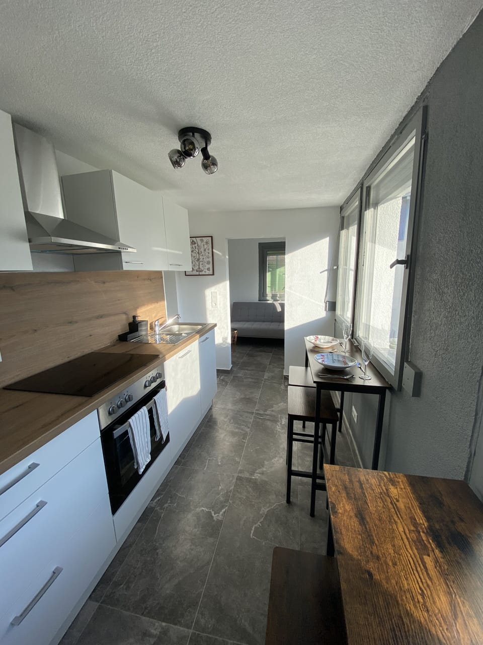Apartment | Private kitchen | Full-size fridge, microwave, oven, stovetop