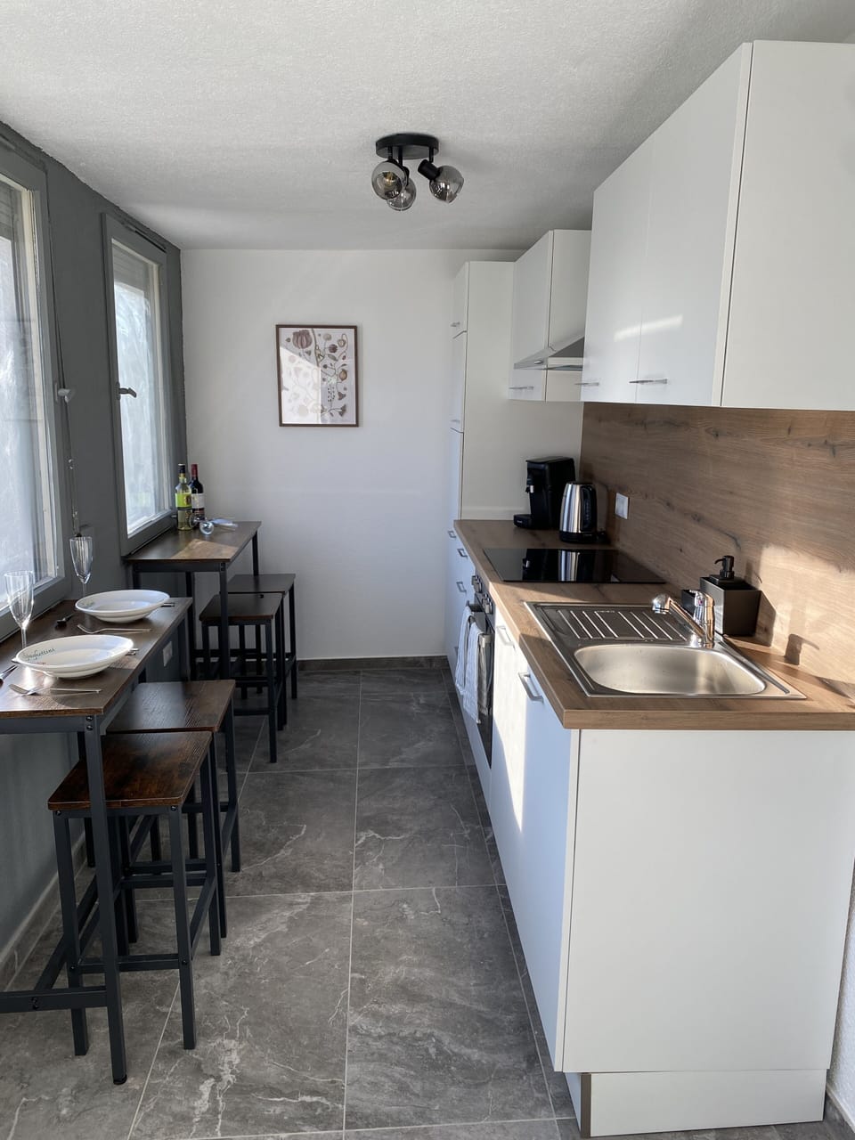 Apartment | Private kitchen | Full-size fridge, microwave, oven, stovetop