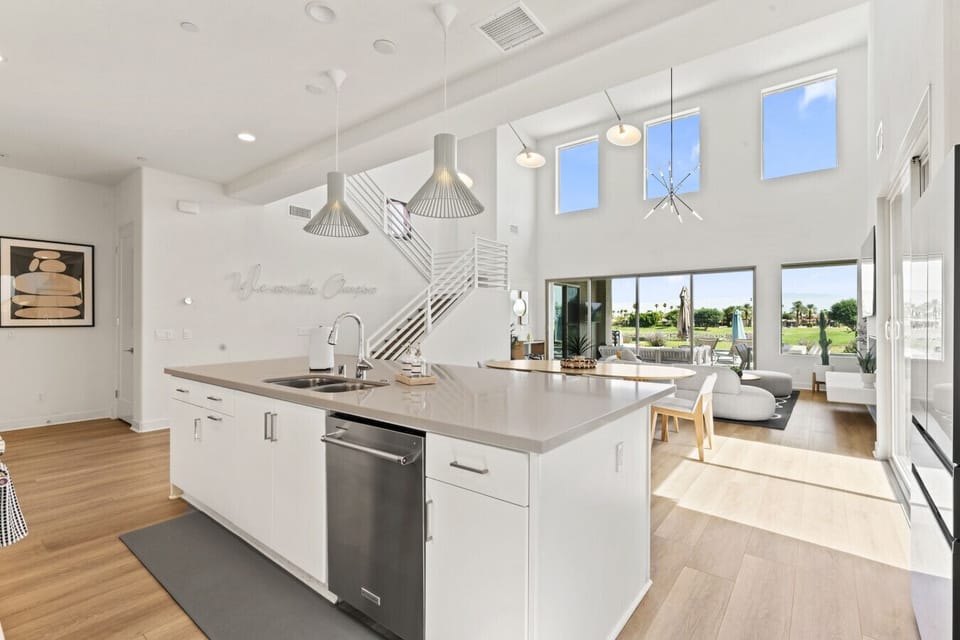 Spacious kitchen island perfect for prepping meals or gathering w/ friends.