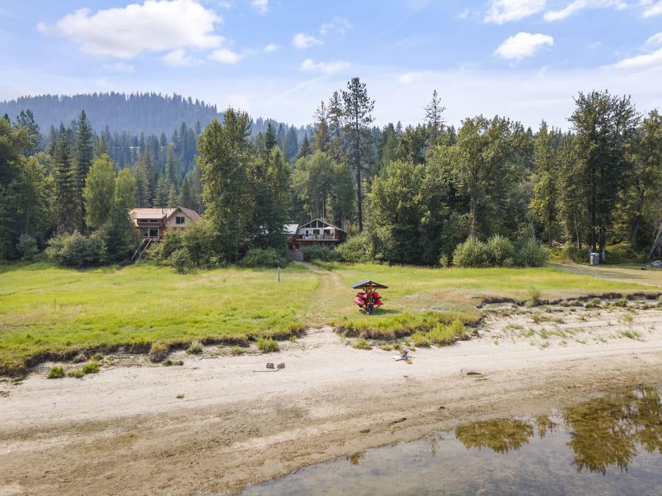 This is a shot of the river at its lowest with a beach area.
