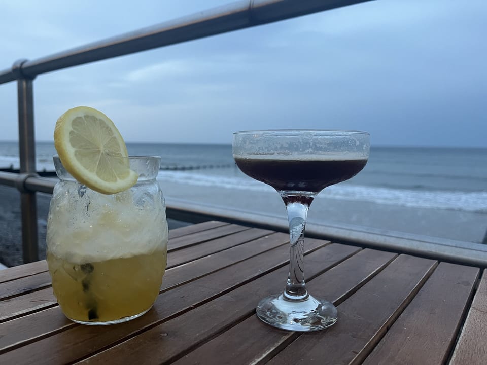 Early evening beach cocktails (from Salt coffee/cocktail bar)