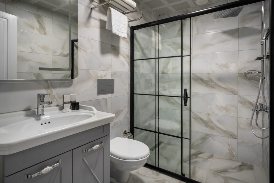 Shower, hair dryer, slippers, bidet
