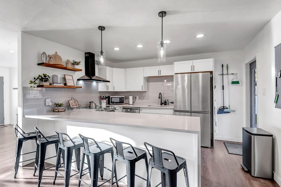 Oversized Waterfall Kitchen Island with Seating for Six
