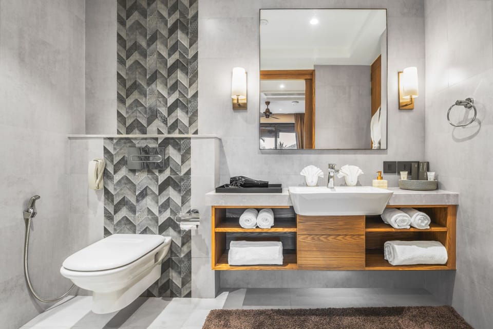 Shower, free toiletries, hair dryer, slippers