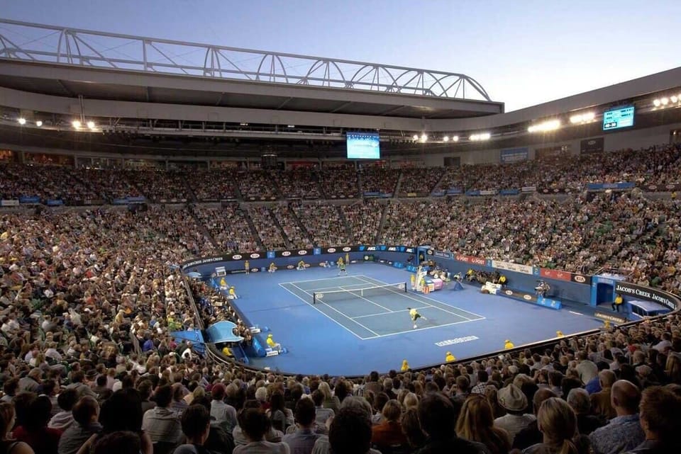 18 min tram ride to Rod Laver Arena..
