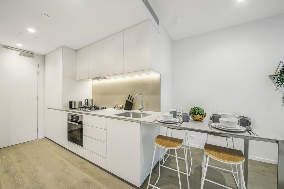 An equipped kitchen & dining.