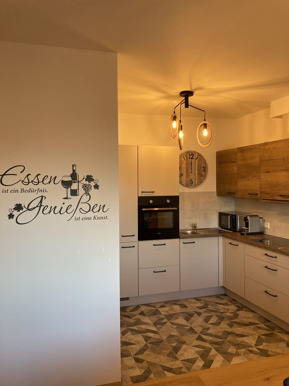 Panoramic Apartment | Private kitchen | Full-size fridge, microwave, oven, stovetop