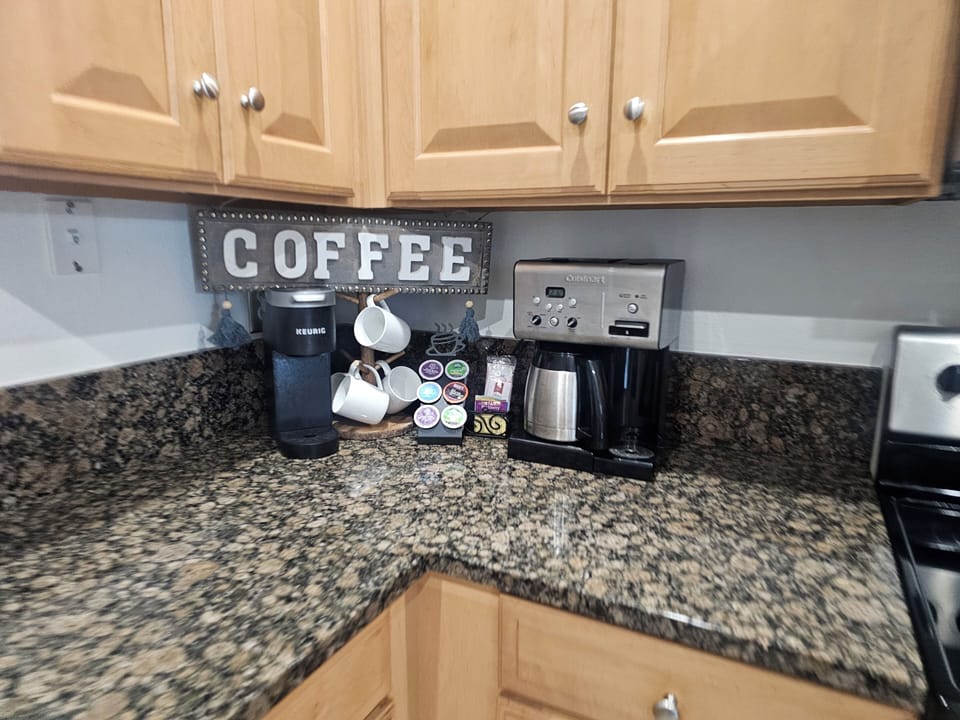 Brew up your morning coffee in the drip coffee maker or the Keurig.